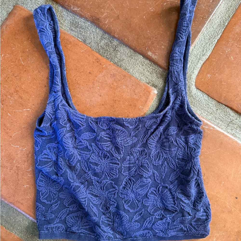 Anthropologie Navy Floral Crop Top